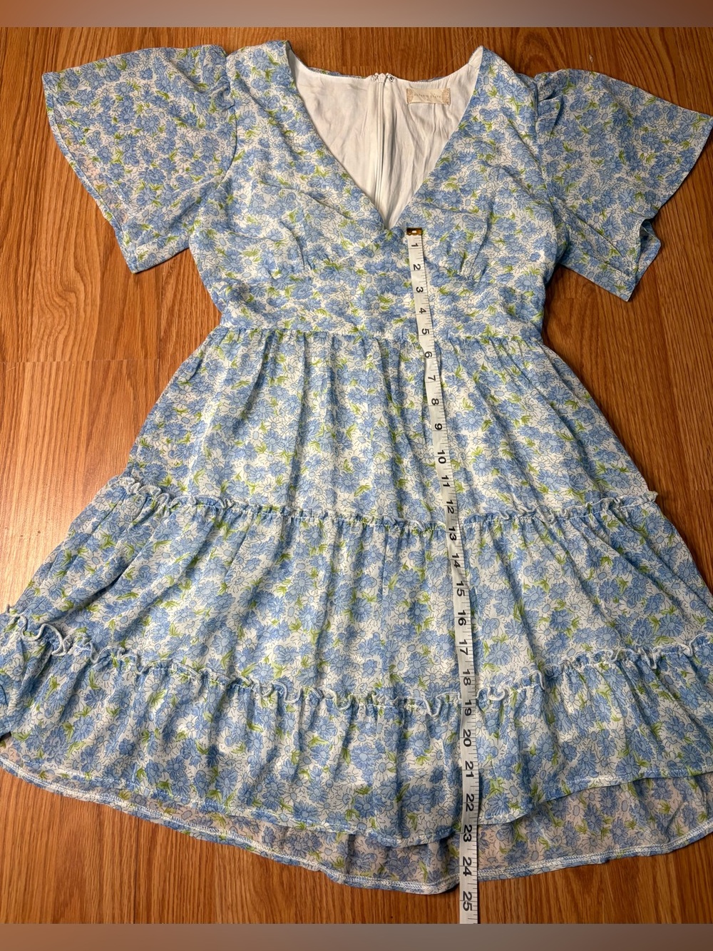 Altar'd State Light Blue Floral V-Neck Tiered Mini Dress - Picture 8 of 11